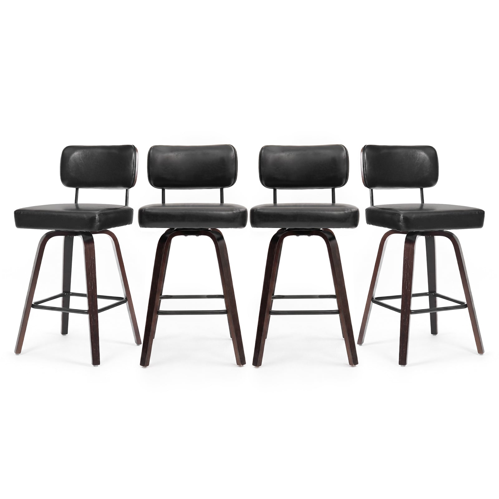Firmoz Modern PU Swivel Bar Stools with Solid Wood Legs & Ergonomic Backrest