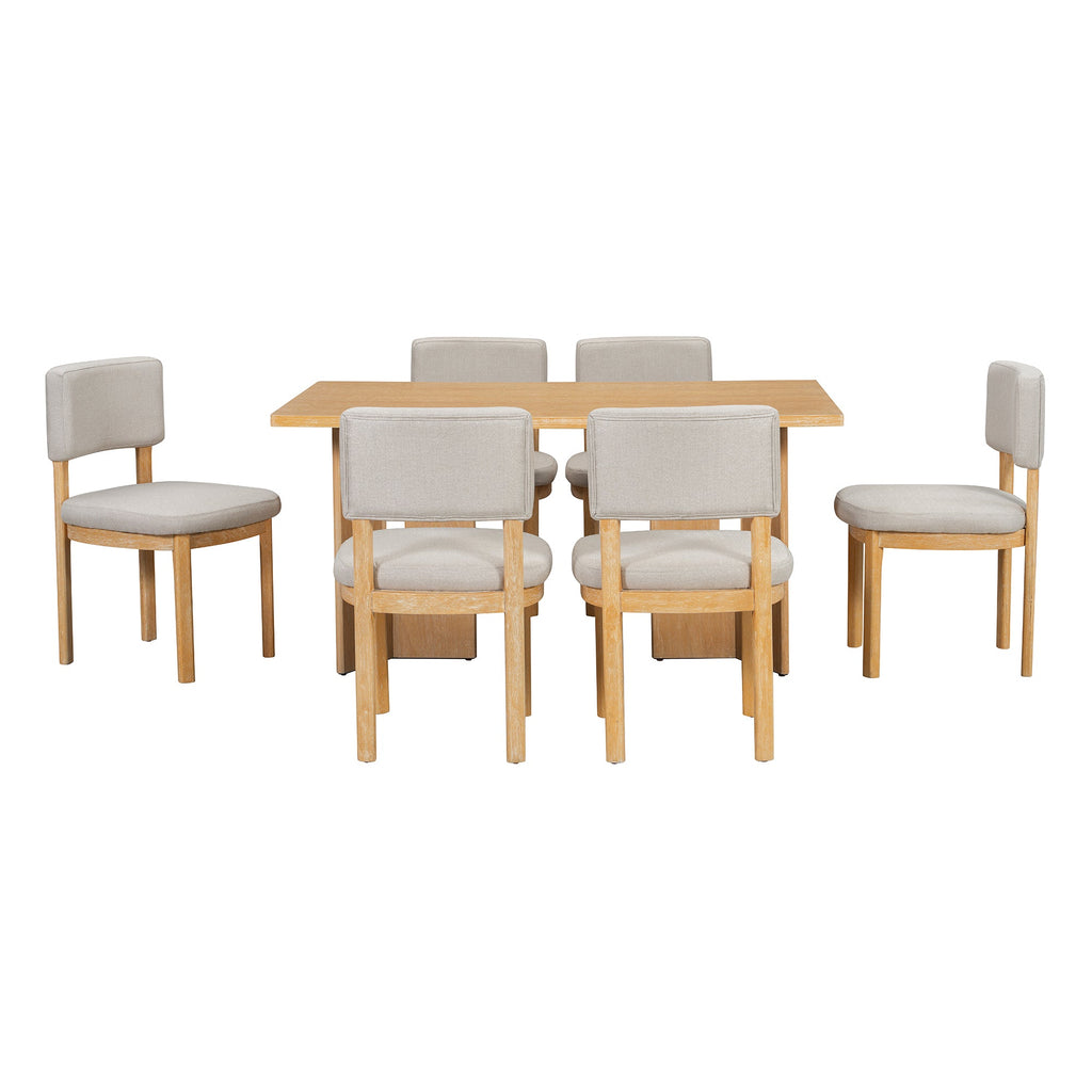 Farmhouse Dining Table Set with 6 Upholstered Chairs