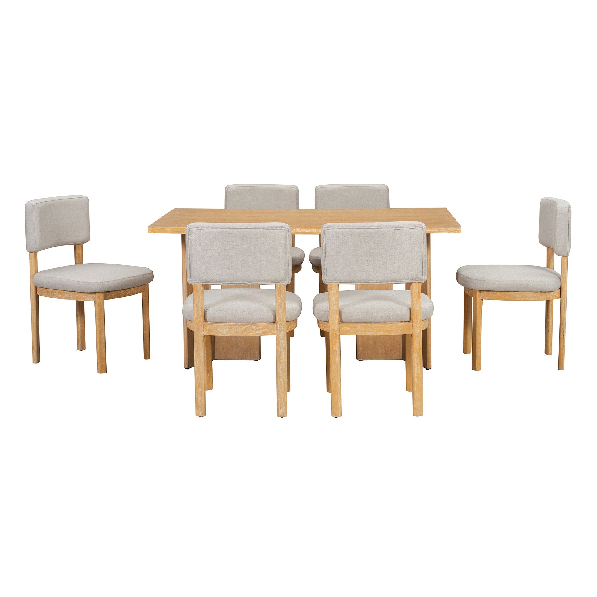 Farmhouse Dining Table Set with 6 Upholstered Chairs