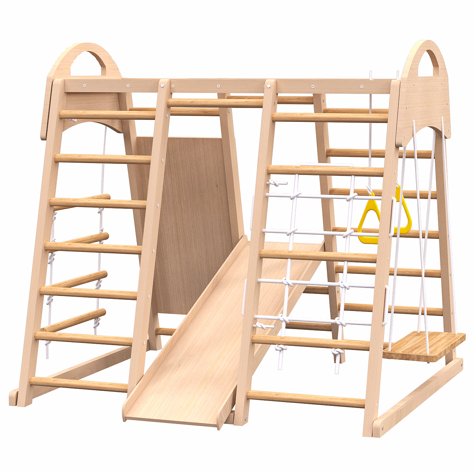 7 in 1 Indoor Playground Wood Jungle Gym Kids Slide Swing Climbing Wall Toy