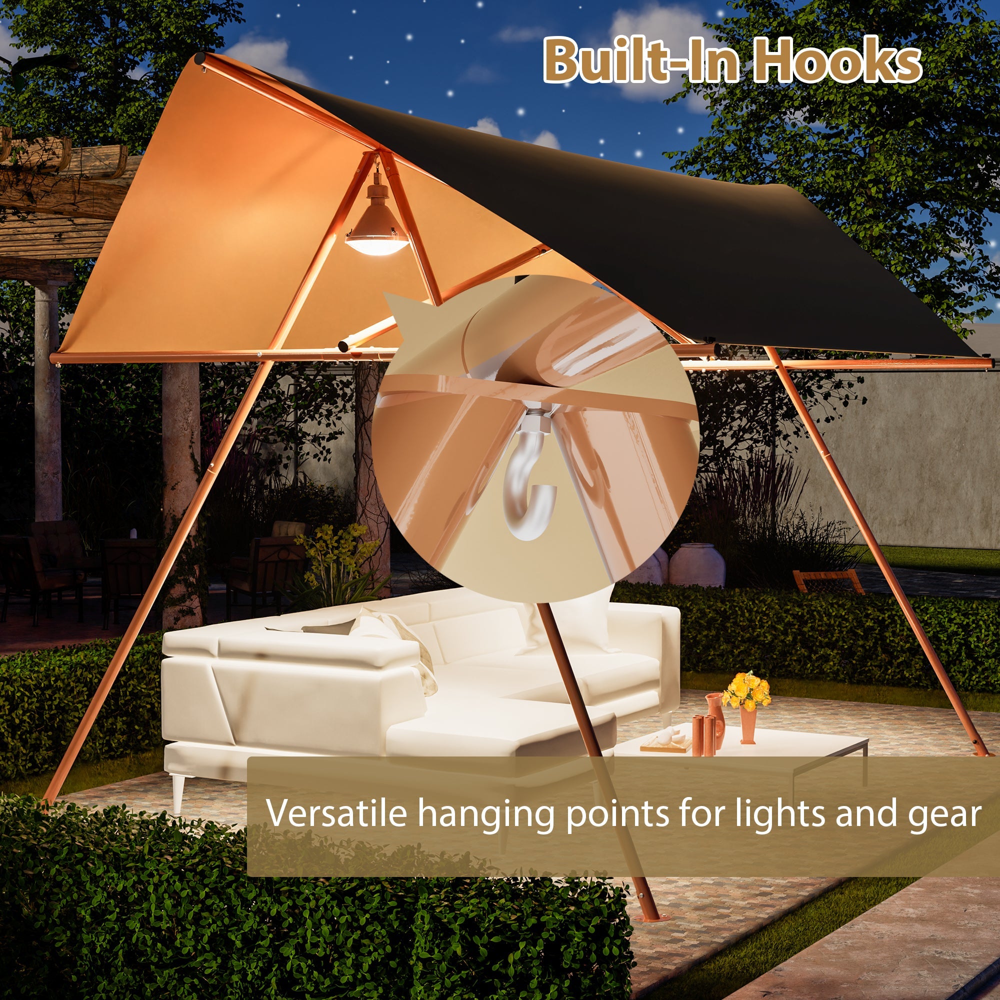 Hexagonal Shade Sail Canopy 206x118 UPF50 Waterproof Sun Shade Patio Use
