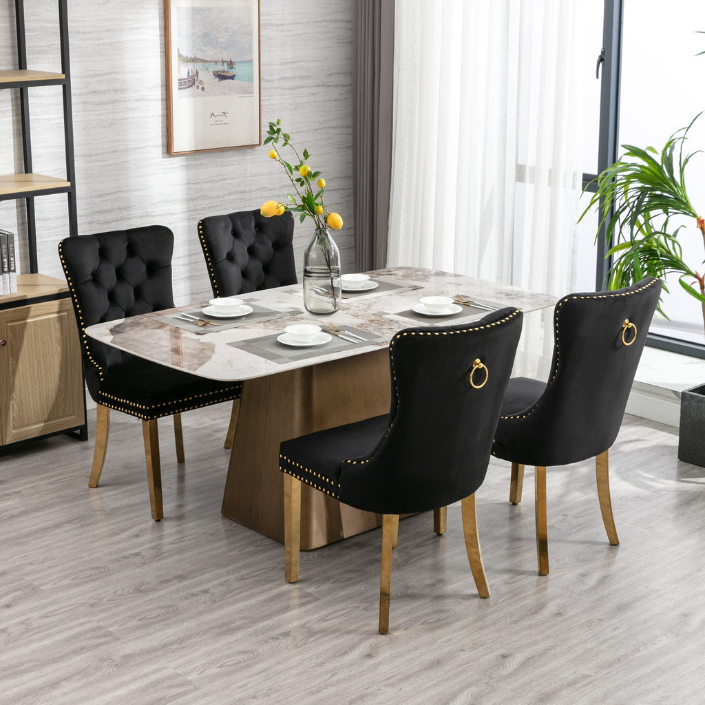 Modern High-end Tufted Solid Wood Velvet Dining Chair(Set of 2)