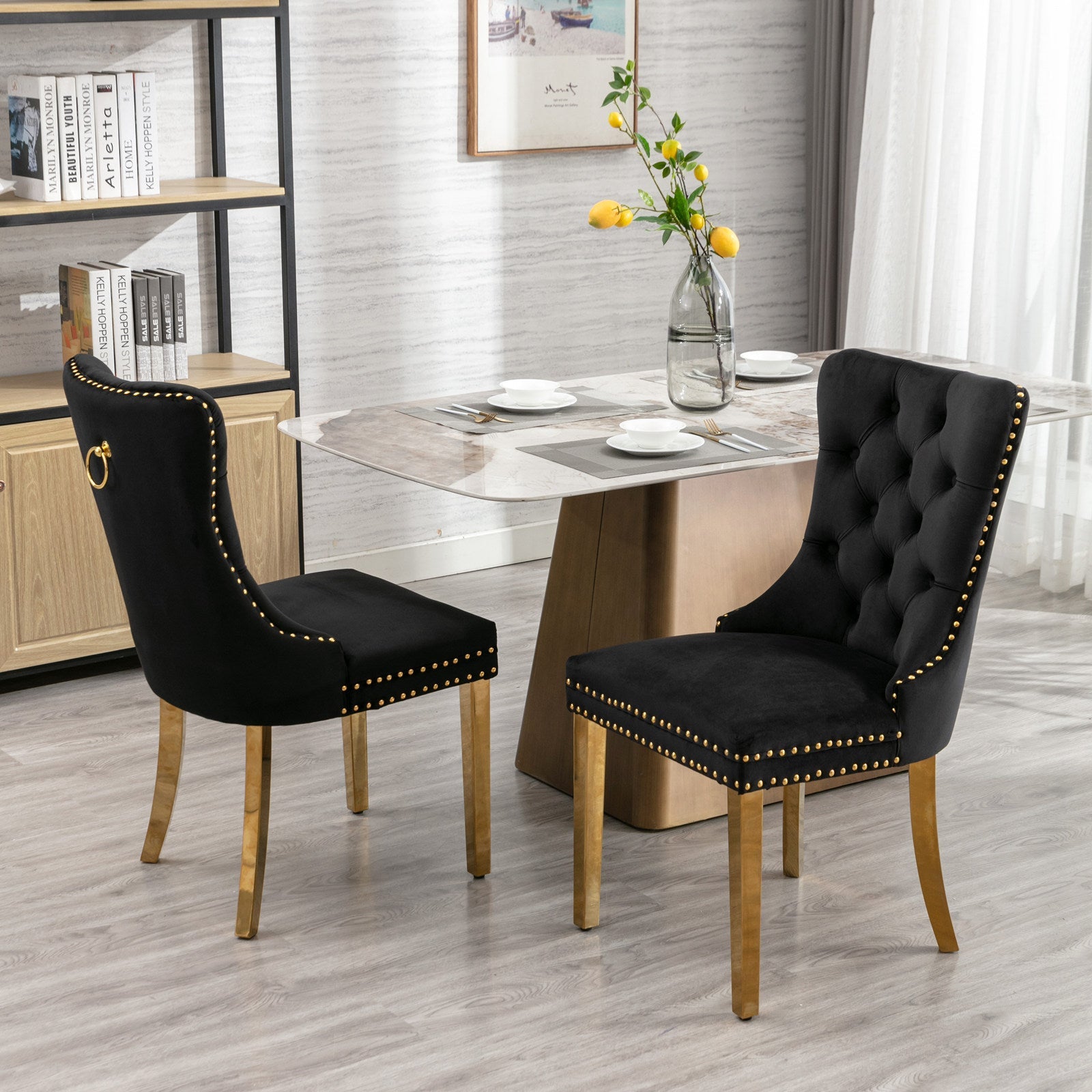 Modern High-end Tufted Solid Wood Velvet Dining Chair(Set of 2)