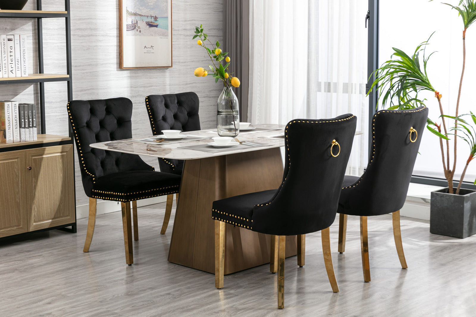 Modern High-end Tufted Solid Wood Velvet Dining Chairs (Set of 2)