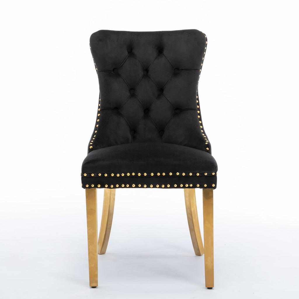 Modern High-end Tufted Solid Wood Velvet Dining Chair(Set of 2)