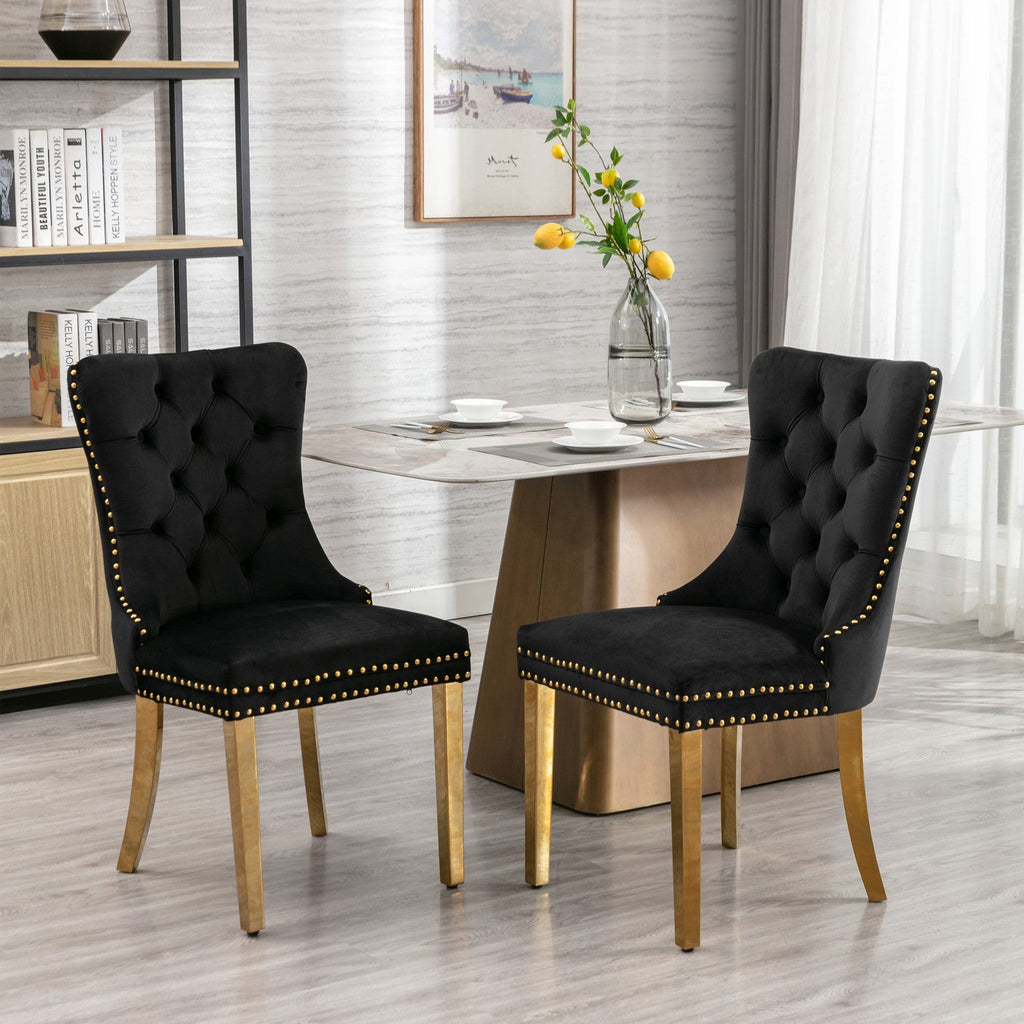 Modern High-end Tufted Solid Wood Velvet Dining Chair(Set of 2)