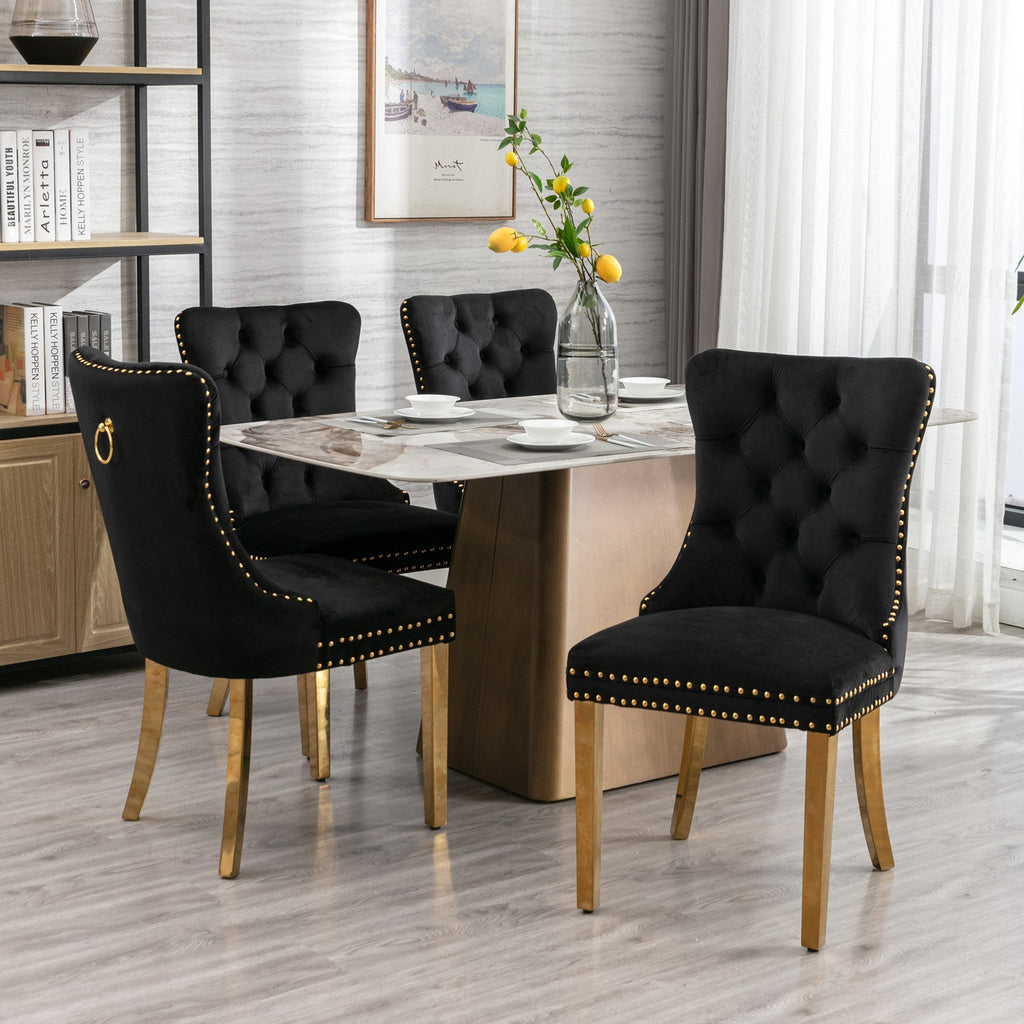 Modern High-end Tufted Solid Wood Velvet Dining Chair(Set of 2)