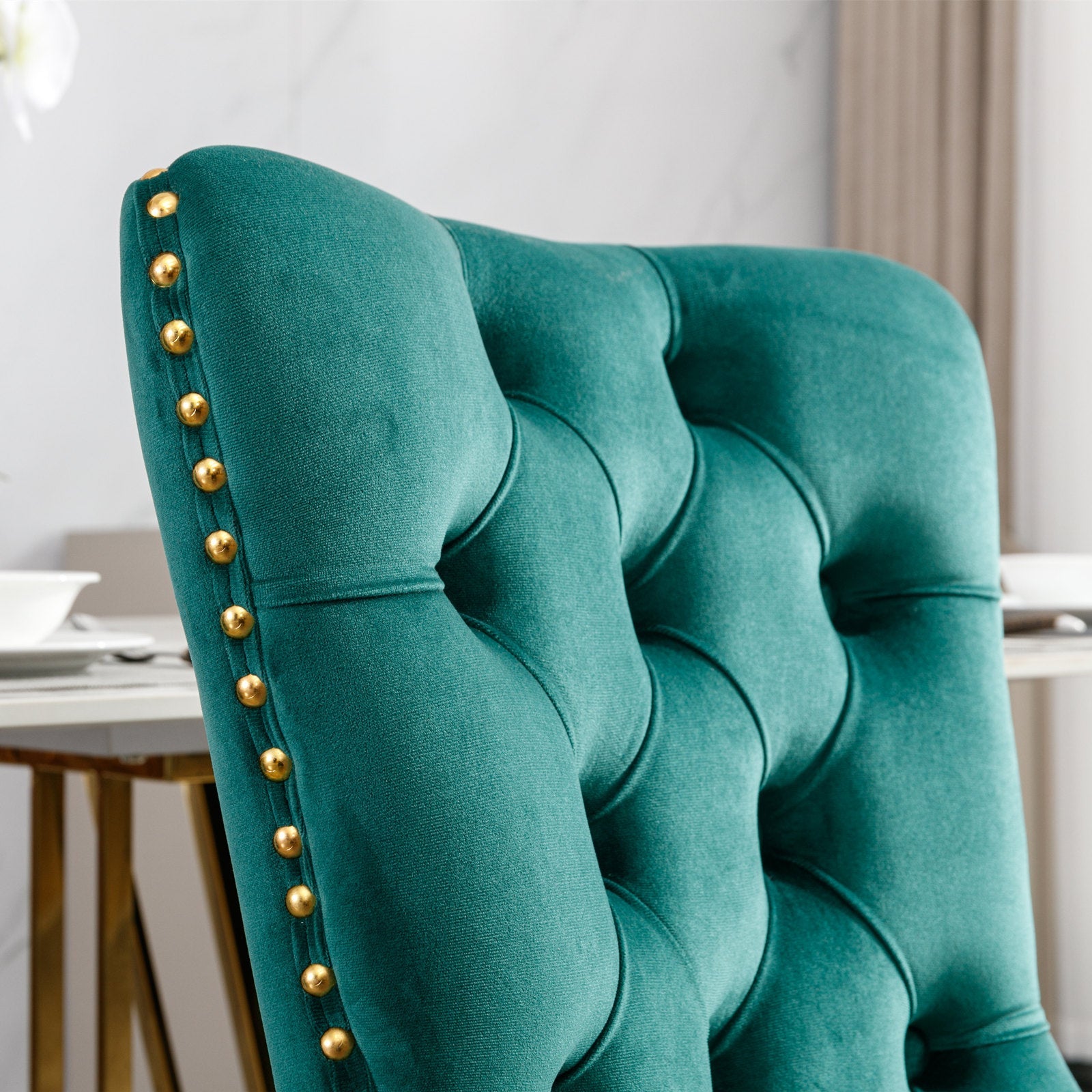 Modern High-end Tufted Solid Wood Velvet Dining Chair(Set of 2)