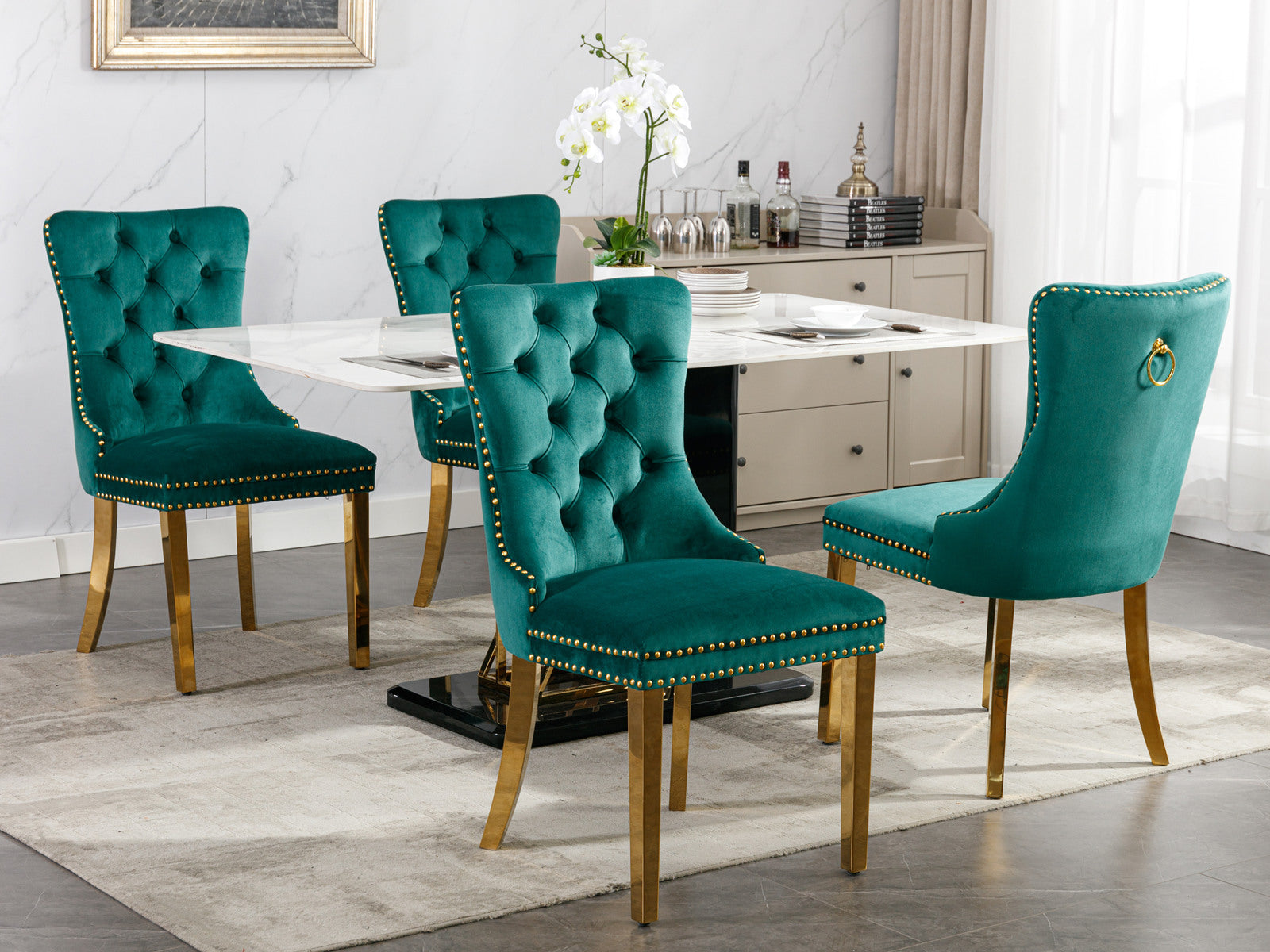 Modern High-end Tufted Solid Wood Velvet Dining Chairs (Set of 2)