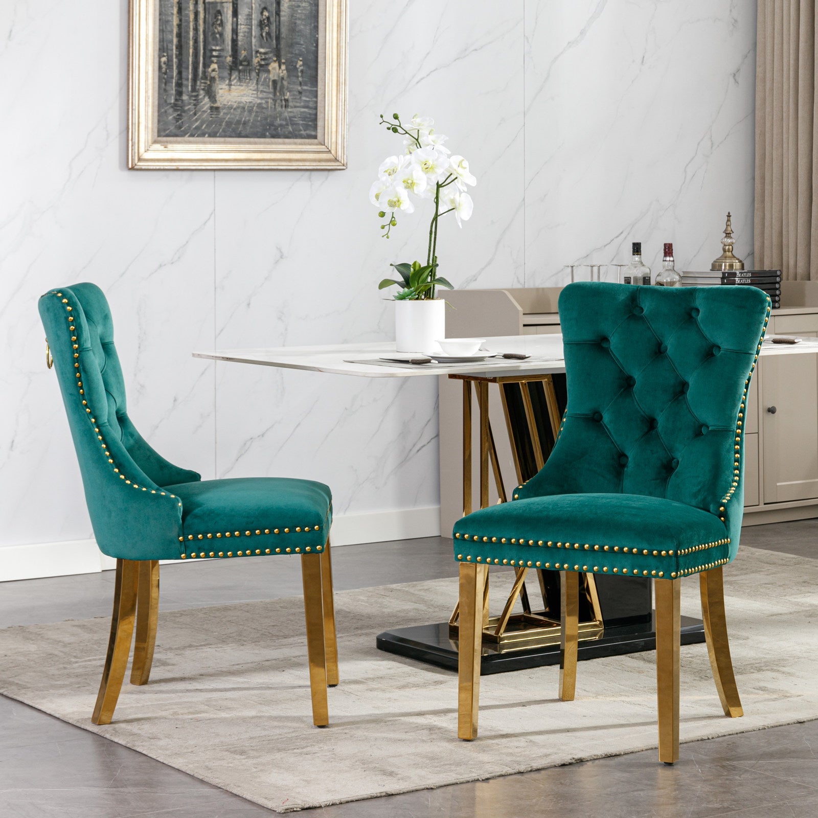 Modern High-end Tufted Solid Wood Velvet Dining Chairs (Set of 2)