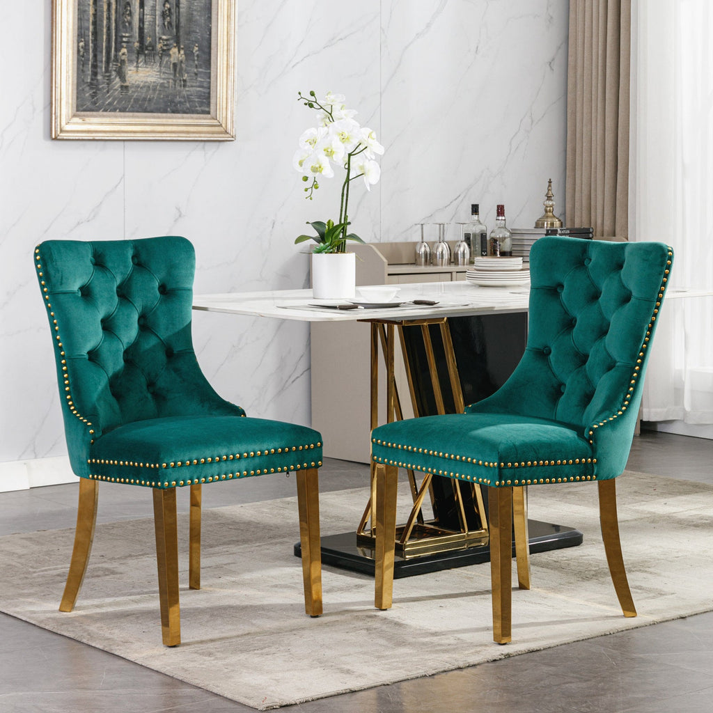 Modern High-end Tufted Solid Wood Velvet Dining Chair(Set of 2)