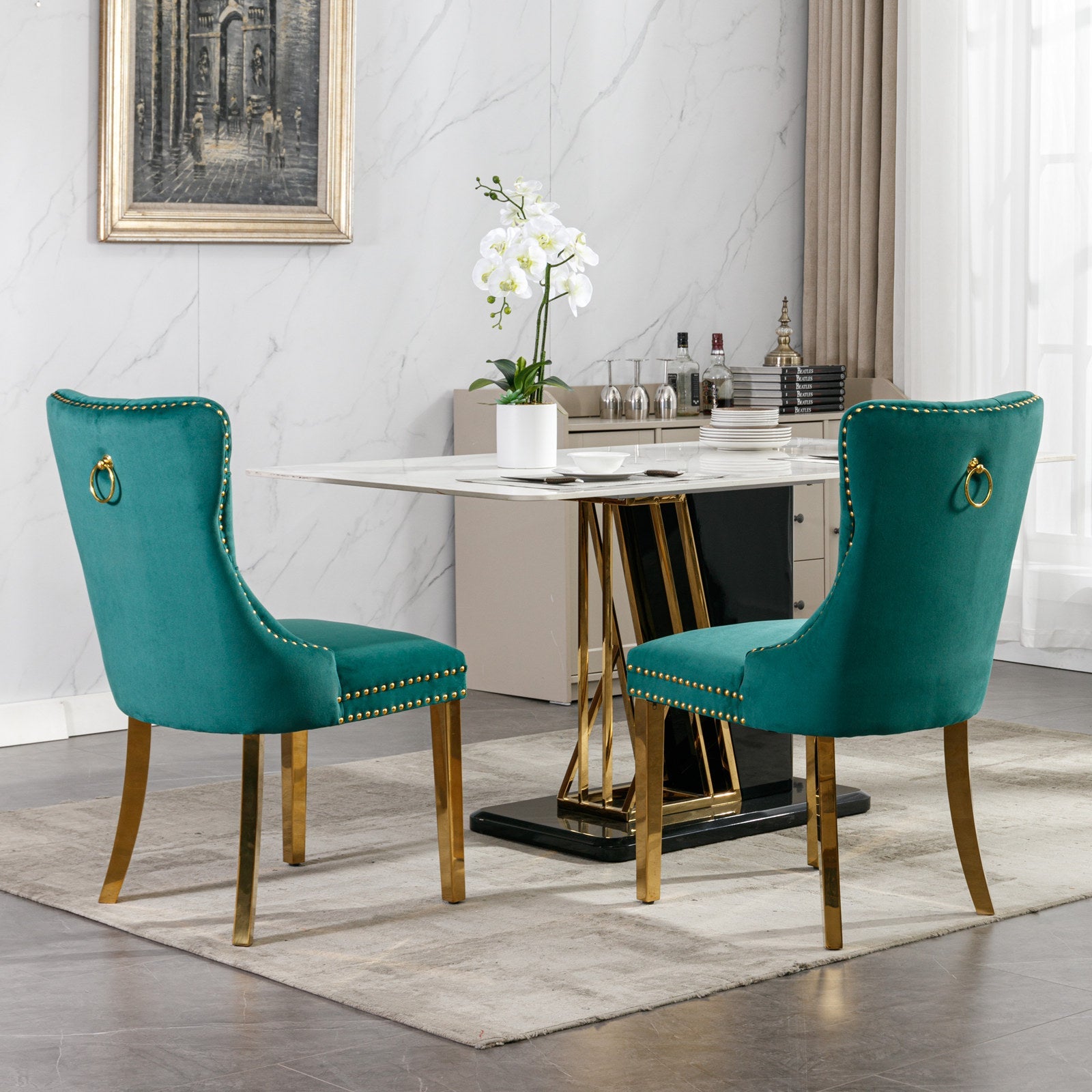 Modern High-end Tufted Solid Wood Velvet Dining Chair(Set of 2)