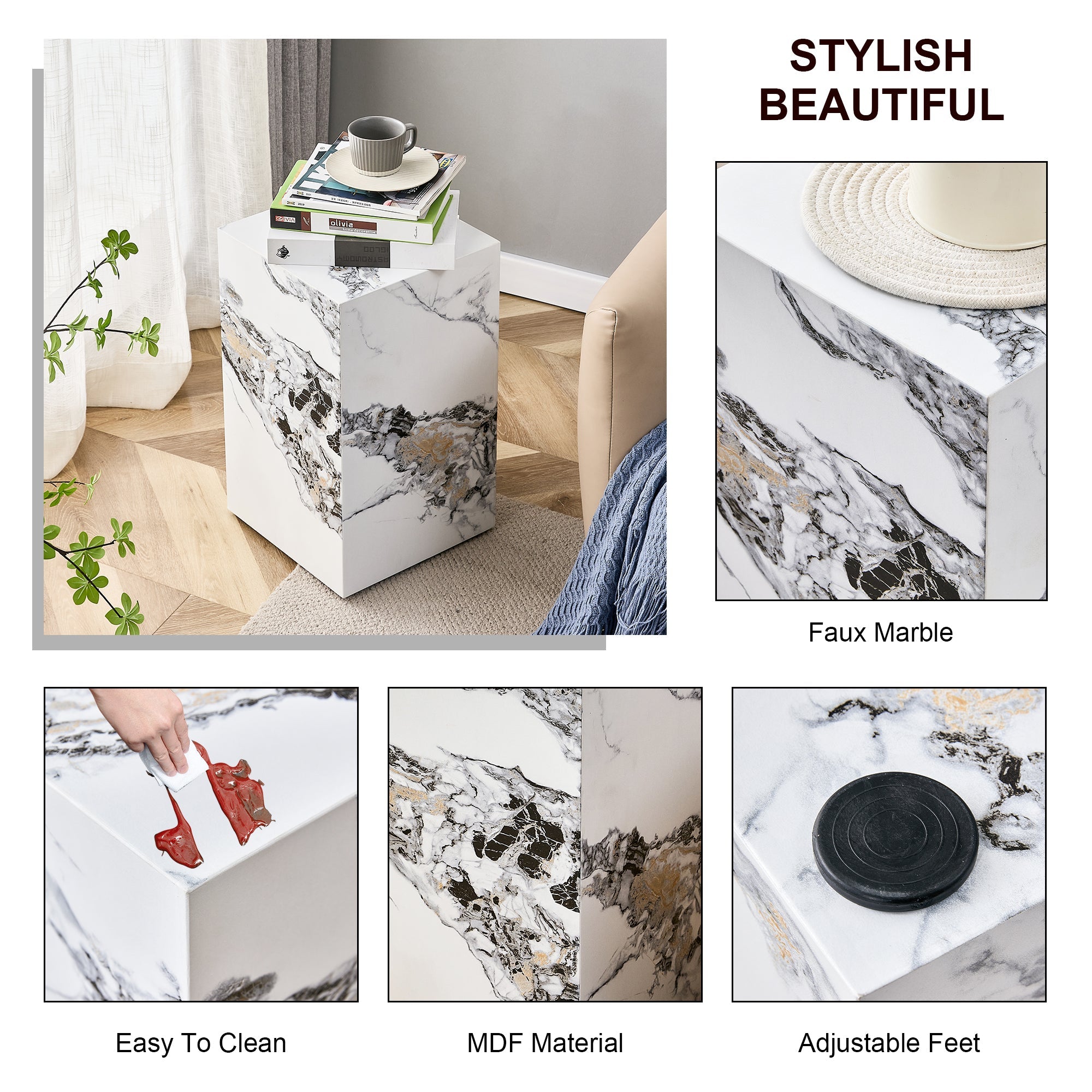 Modern White Cube Fashion Texture Design Coffee Table