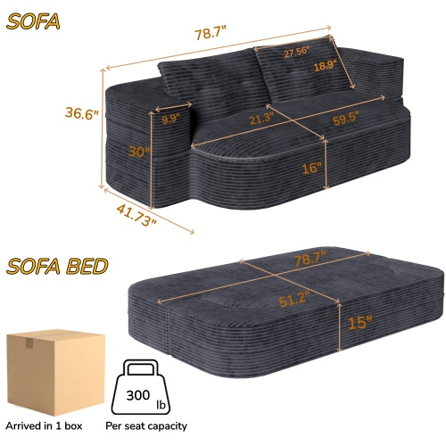 78.7 ' W 2-in-1 Foldable Sofa Bed