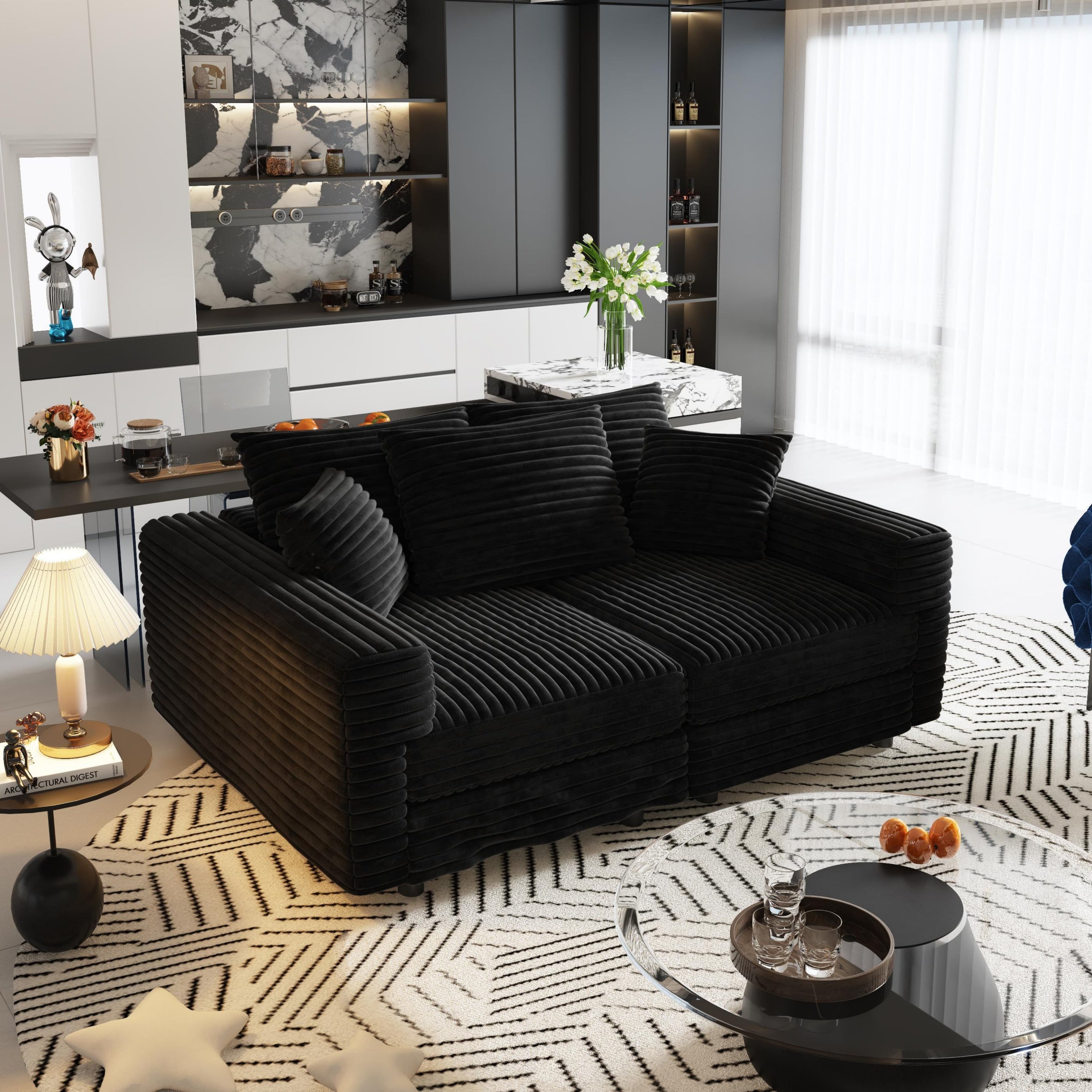82.7' Modern Comfy Cloud Couch Sofa with Soft Pillows + Ottomans Option