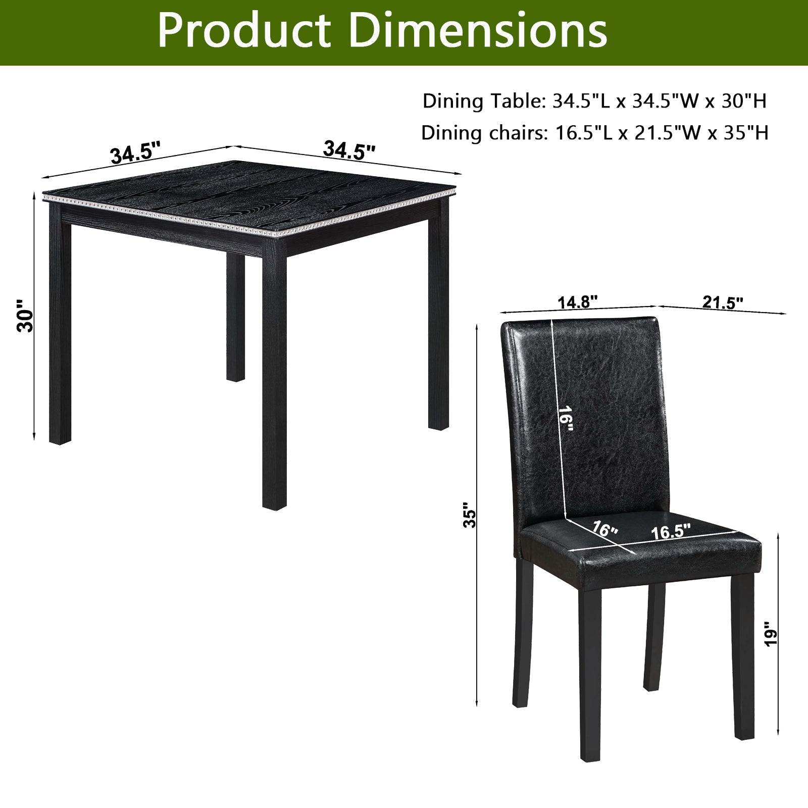 5Pcs Wooden Dining Table Set