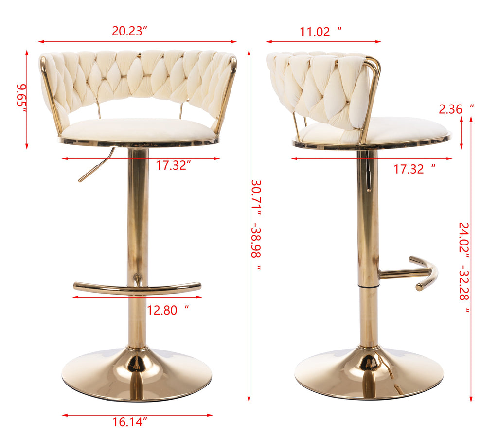 Swivel Height Adjustable Velvet Bar Stools with Golden Leg (Set of 2 )