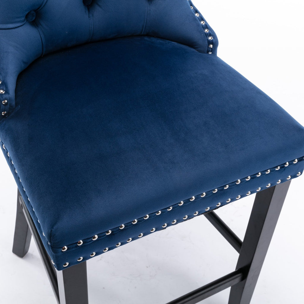 Contemporary Velvet Upholstered Barstools with Button Tufted Decoration (Set of 2)