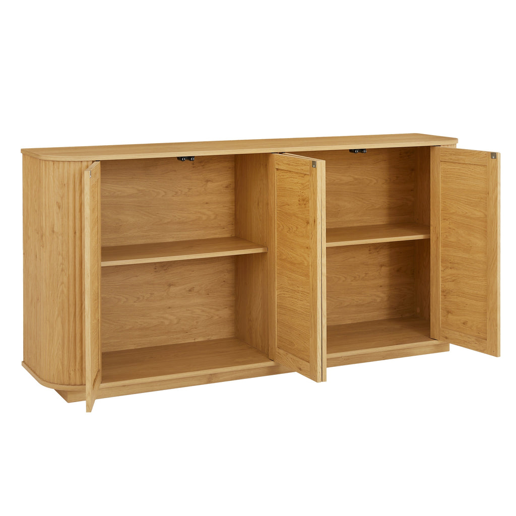 Contemporary Wave Shaped 64-Inch TV Stand with Rattan Doors