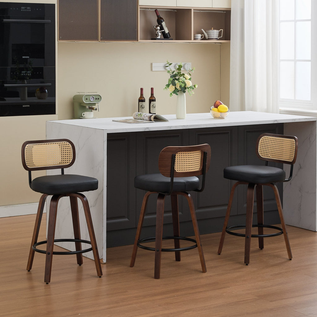 26 Inch Rattan Counter Height Stools with Cane Back (Set of 3)