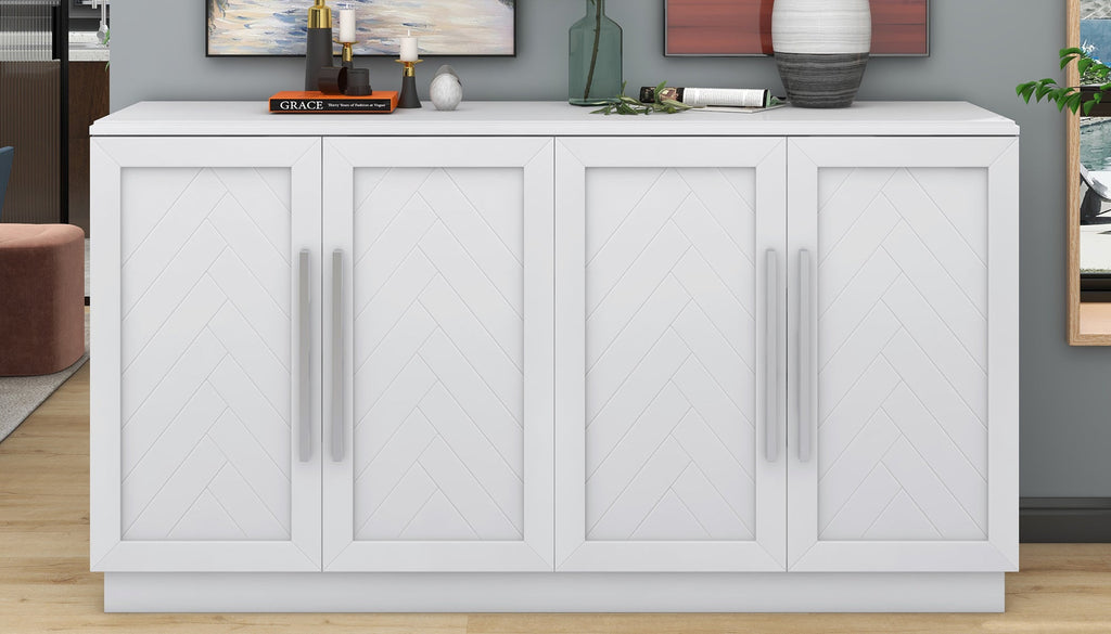 Buffet Cabinet with Adjustable Shelves and Silver Handles