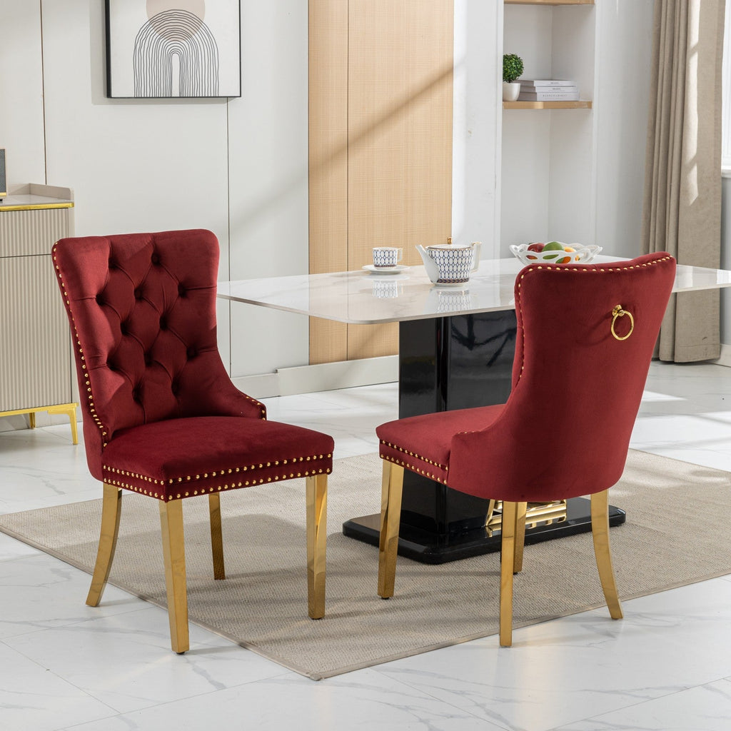 Modern High-end Tufted Solid Wood Velvet Dining Chairs (Set of 2)