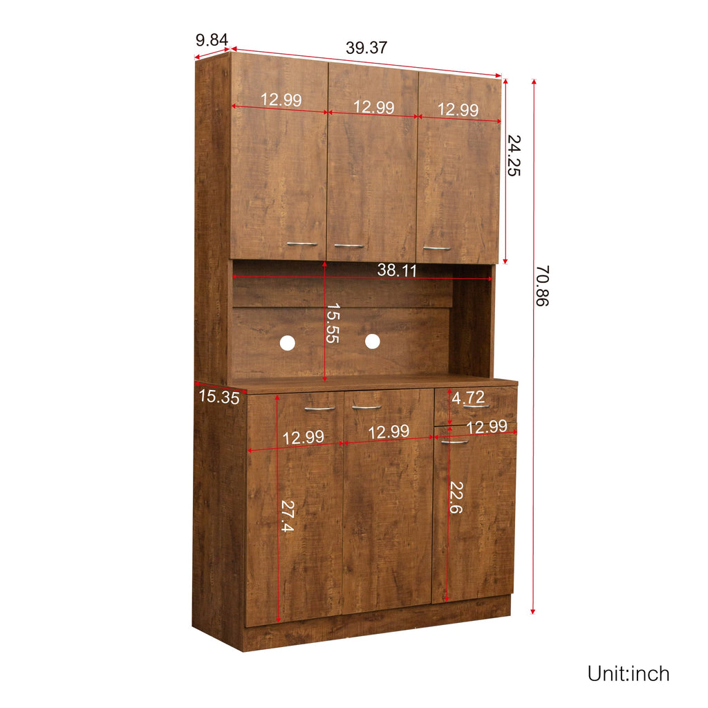 70.87' Tall White Kitchen Cabinet with 6-Doors