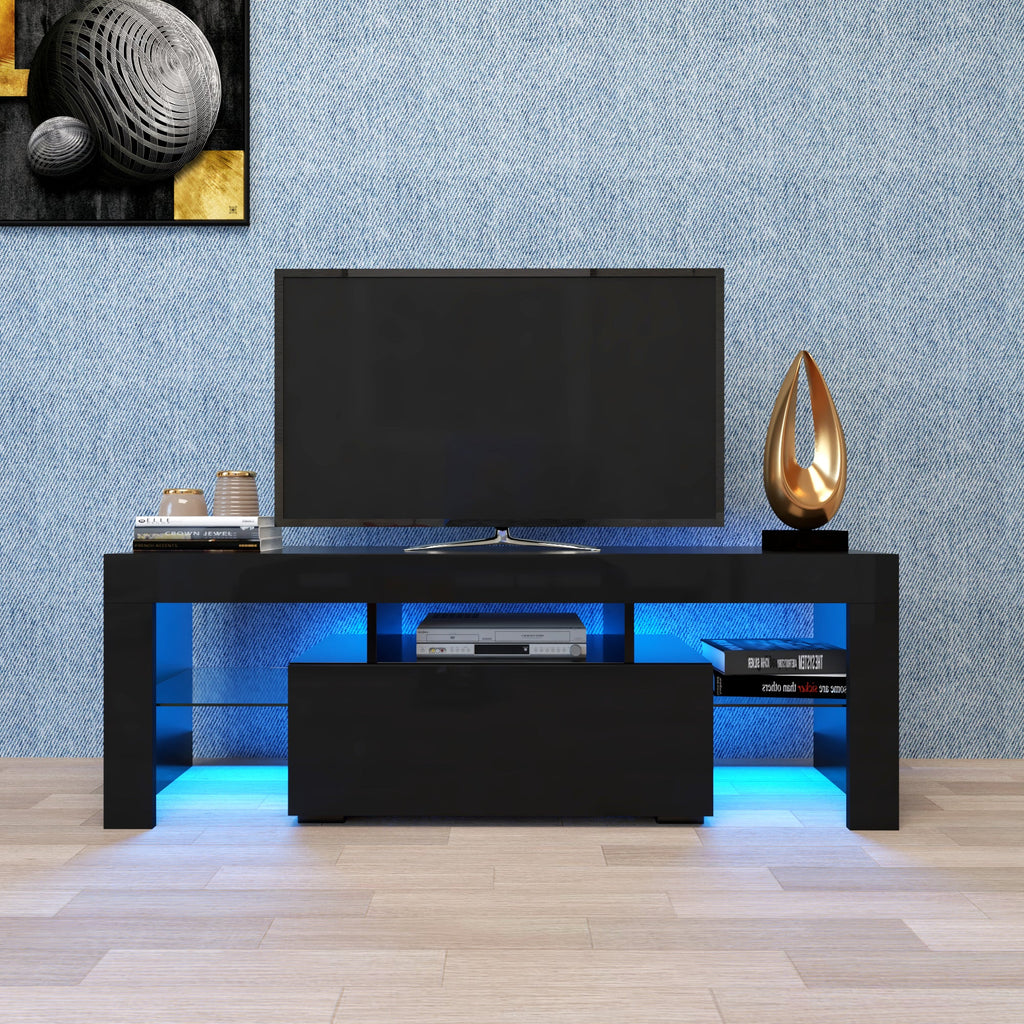 51" Black TV Stand with LED RGB Lights