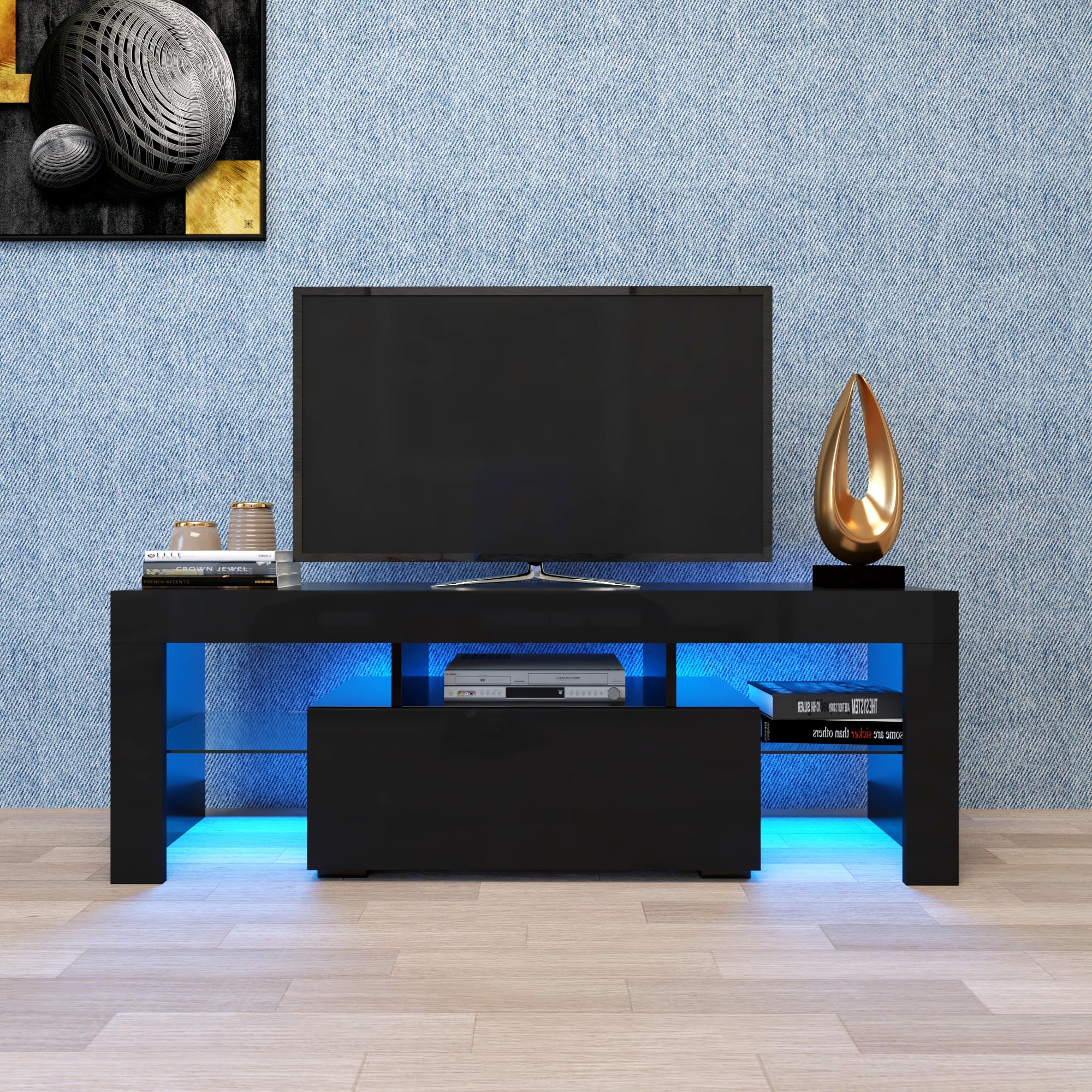 51" Black TV Stand with LED RGB Lights
