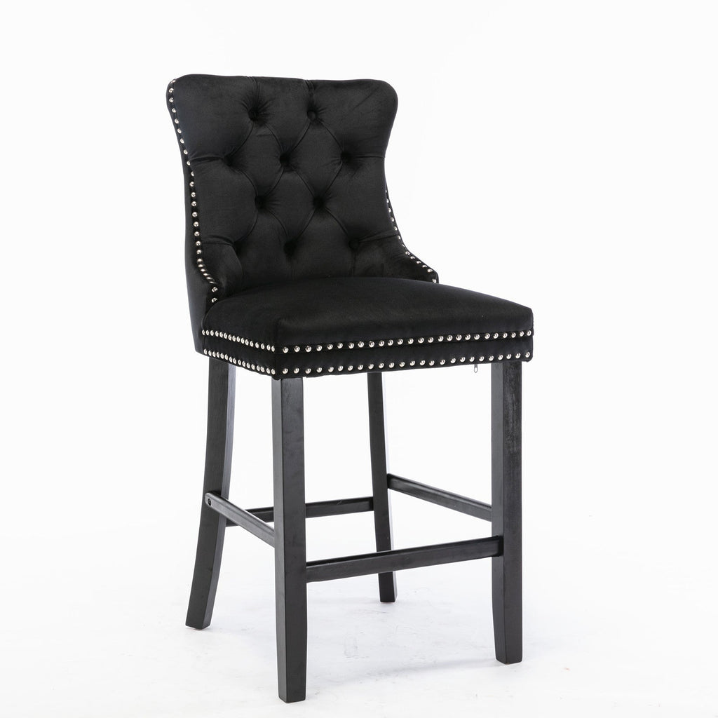 Contemporary Velvet Upholstered Barstools with Button Tufted Decoration (Set of 2)