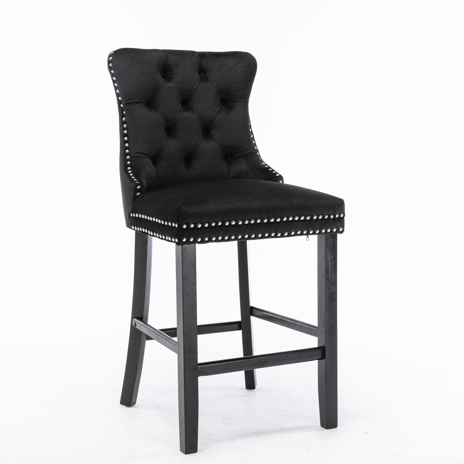 Contemporary Velvet Upholstered Barstools with Button Tufted Decoration (Set of 2)