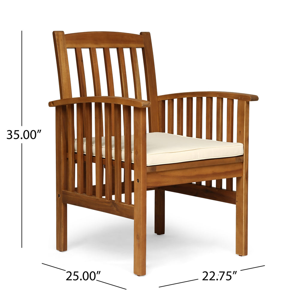 Outdoor 2PCS Acacia Wood Dining Chair Set with Cushions