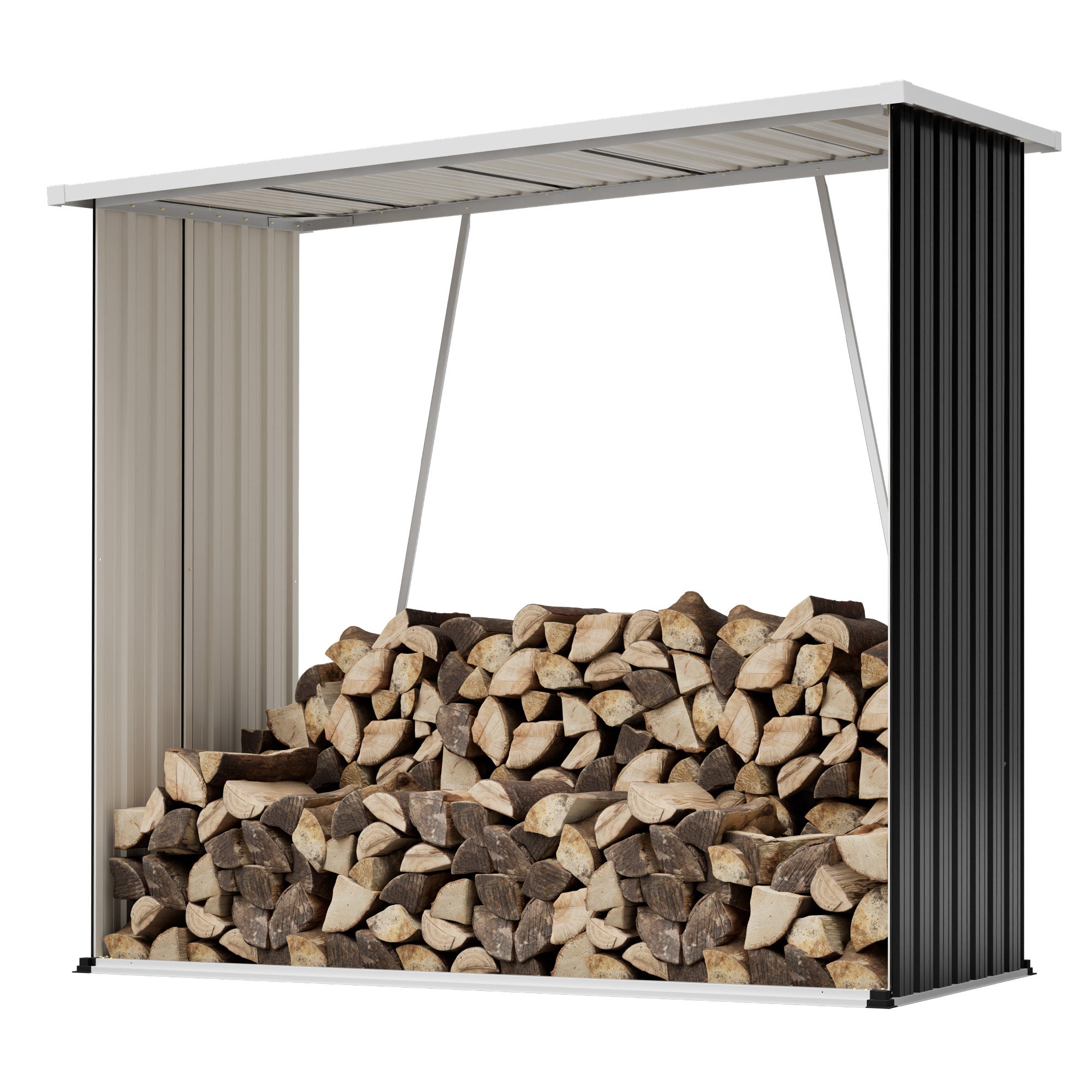 Outdoor Metal Storage Shed 62 Cu Ft Firewood Rack Patio Organizer Sloped Roof Weatherproof
