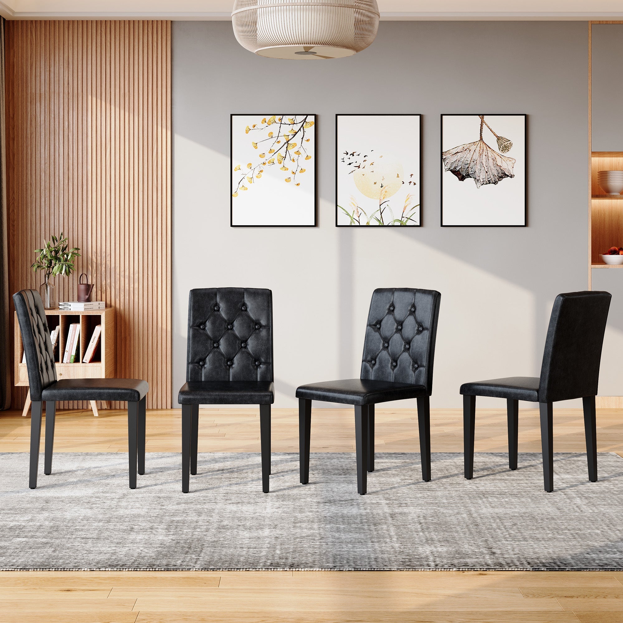 35 Inches Black PU Dining Chairs (Set of 4)