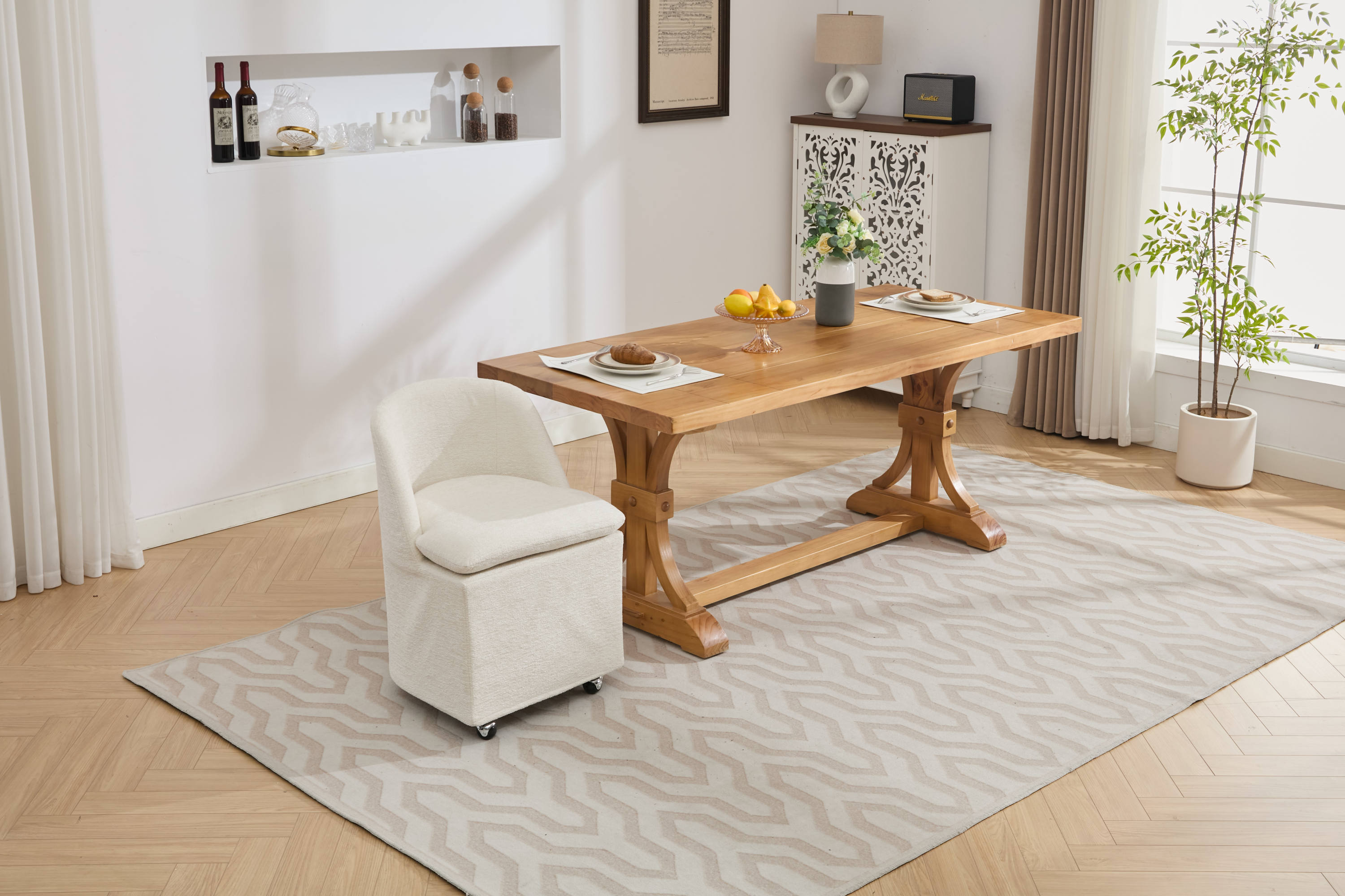 Chenille Fabric Dining Chairs with Universal Wheels