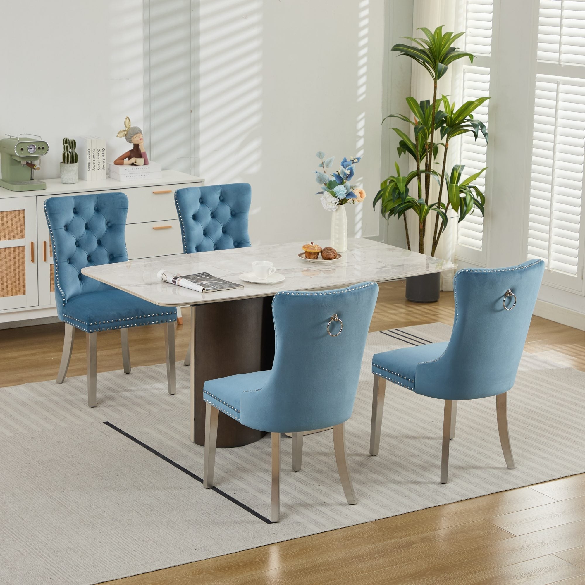 Modern High-end Tufted Solid Wood Velvet Dining Chairs (Set of 2)