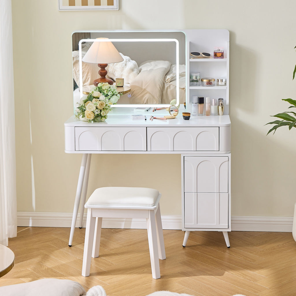 Modern Makeup Vanity Desk with LED Lights and Mirror