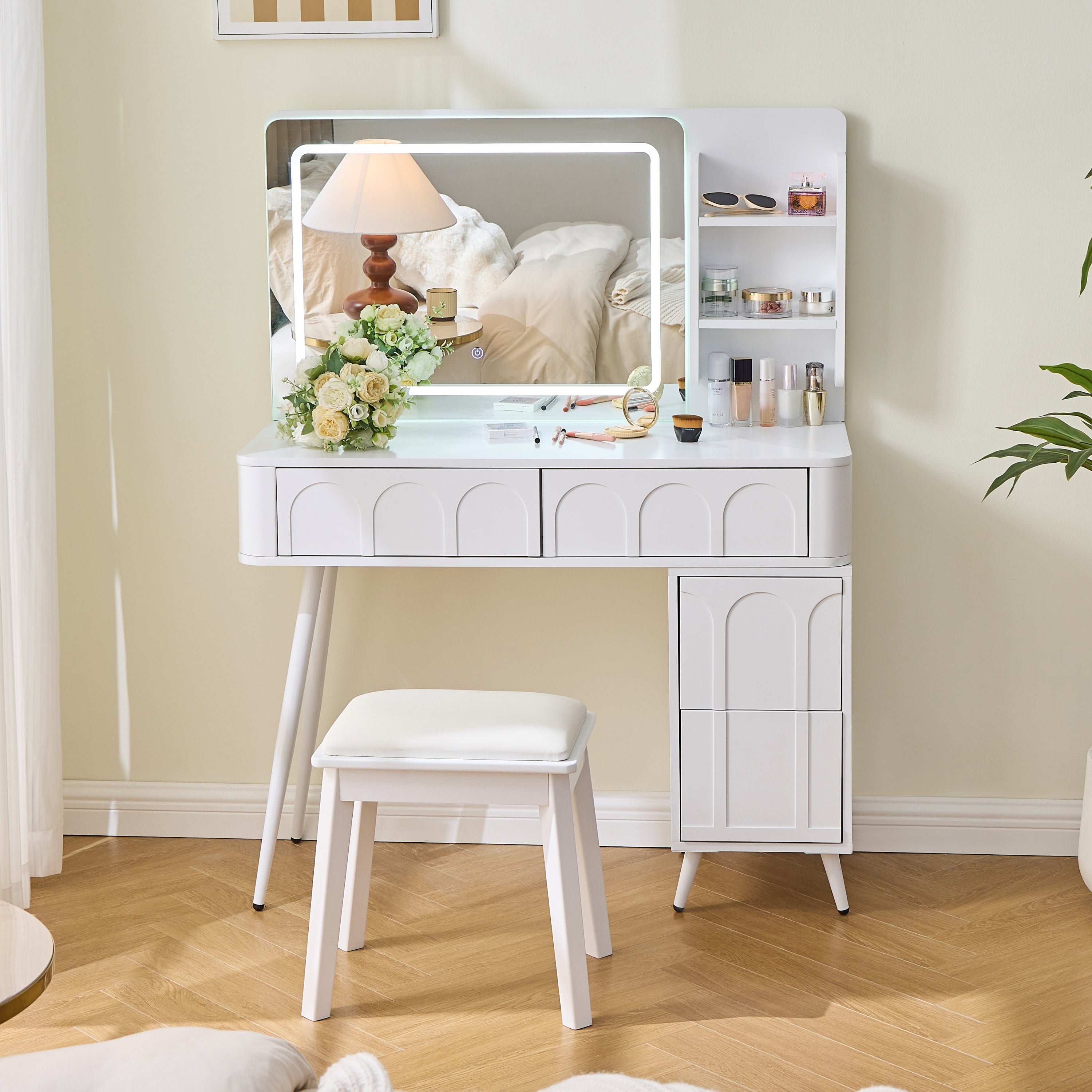 Modern Makeup Vanity Desk with LED Lights and Mirror