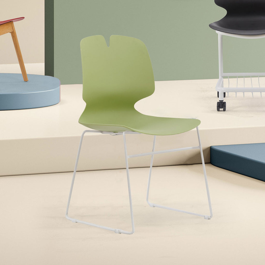 Modern Stacking Office Chairs Set of 4 Green Grey PP 180kg Capacity