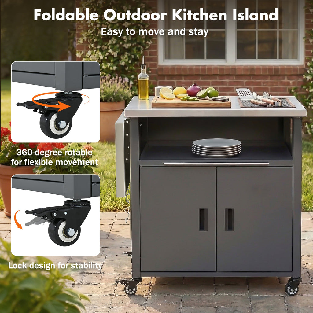 Foldable BBQ cart with storage, portable for backyard & patio cooking