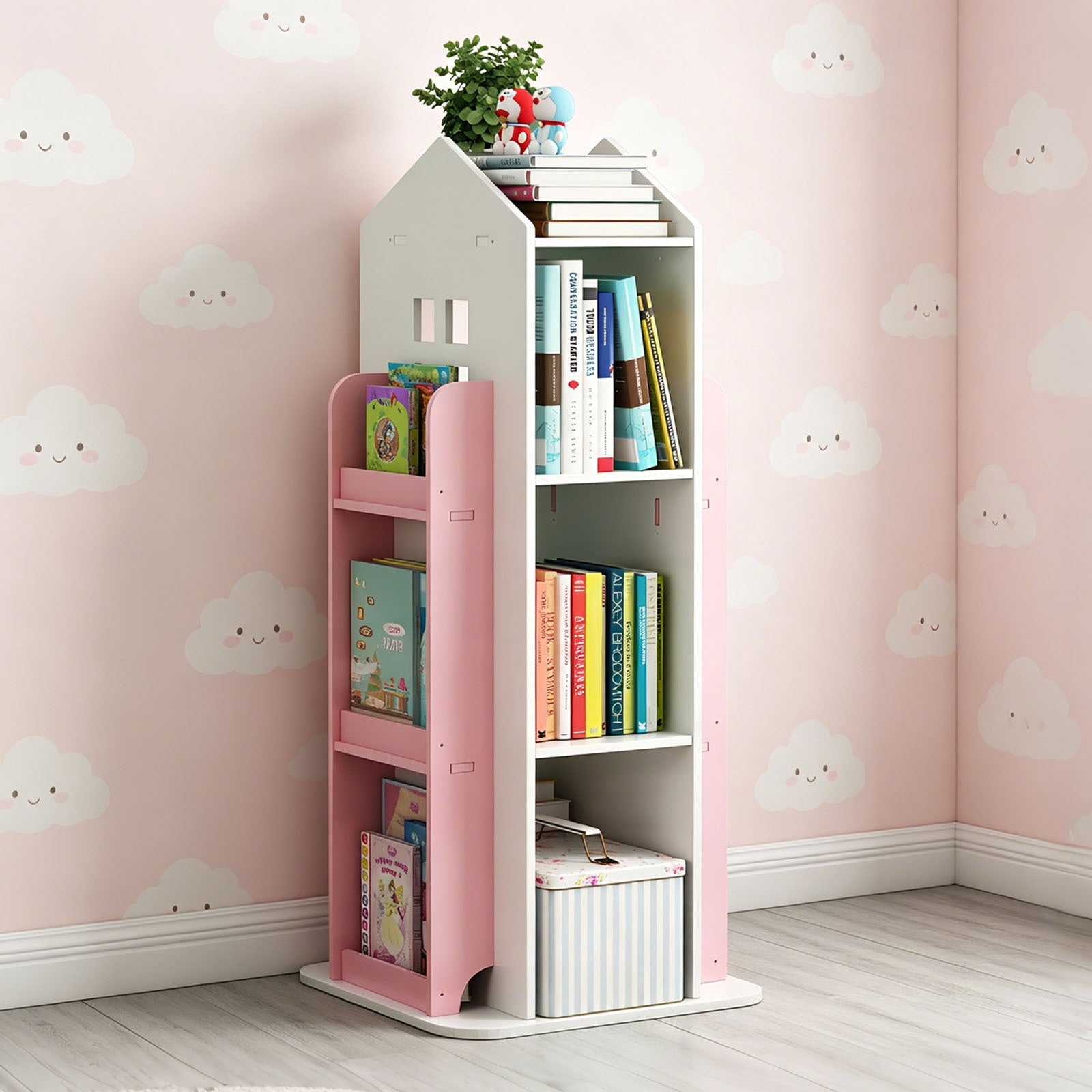 4-Tier Rotating Children's Display Standing Bookshelf Bookcase