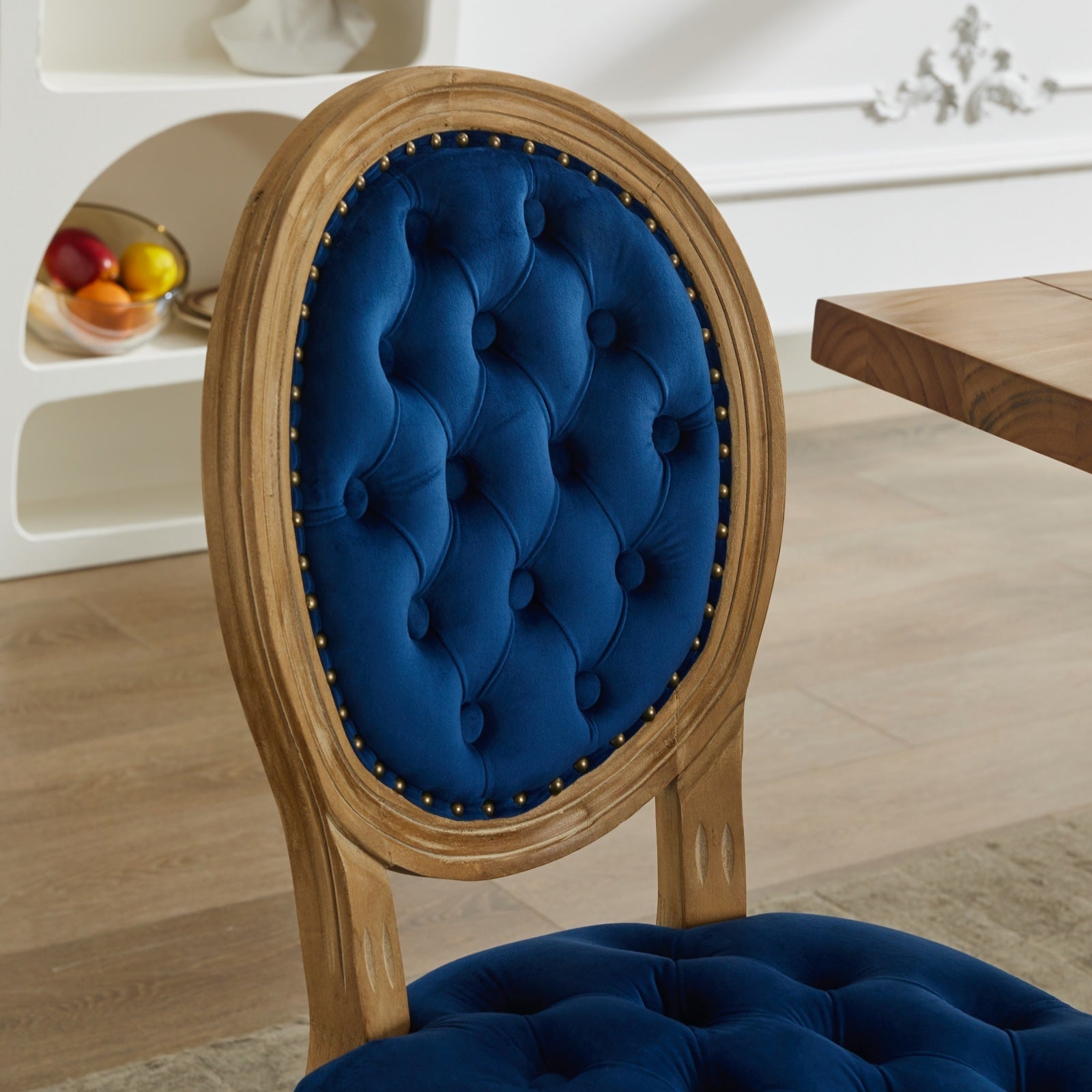 French Style Solid Wood Frame Velvet Dining Chairs (Set of 2)