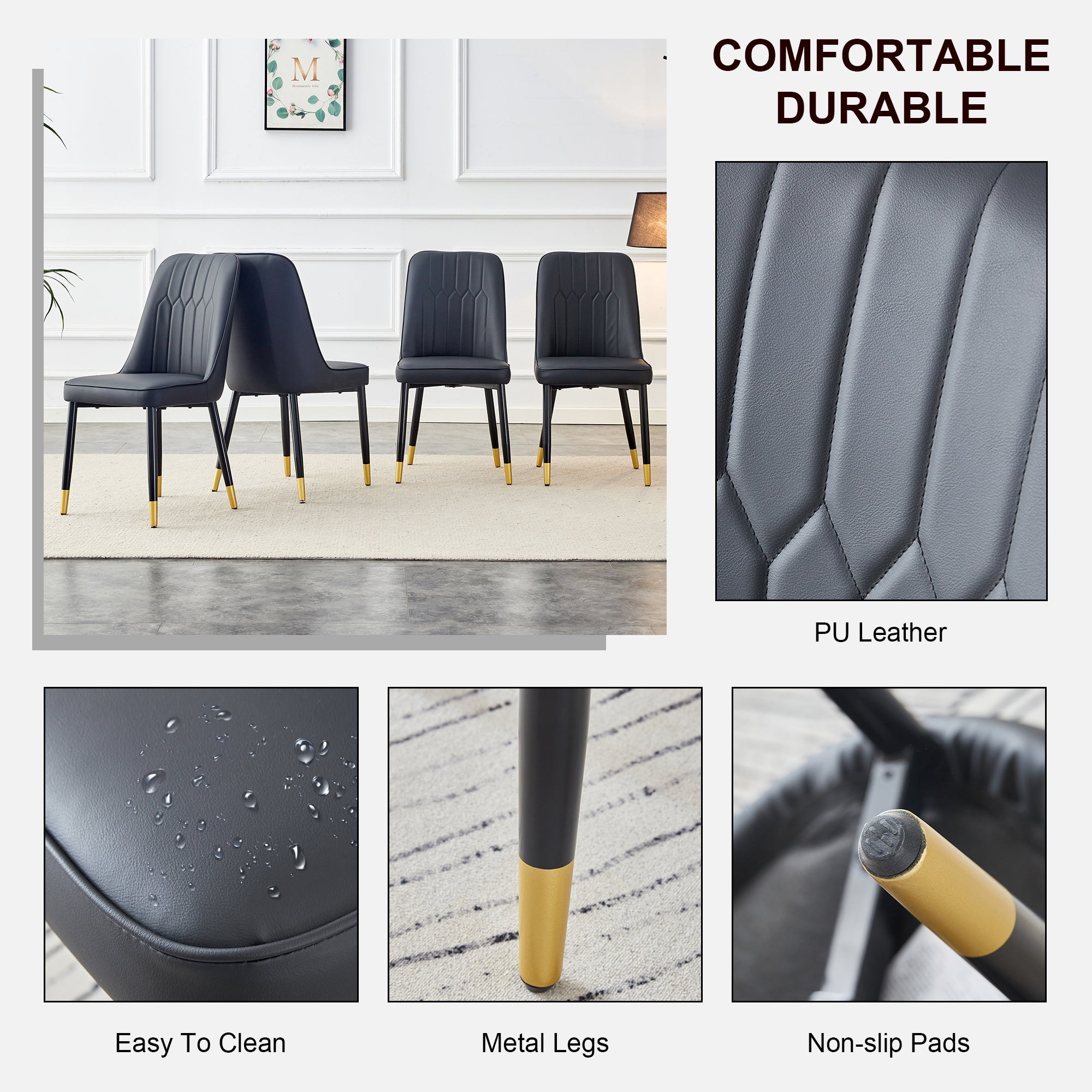 Modern PU Artificial Leather Dining Chairs (Set of 4)