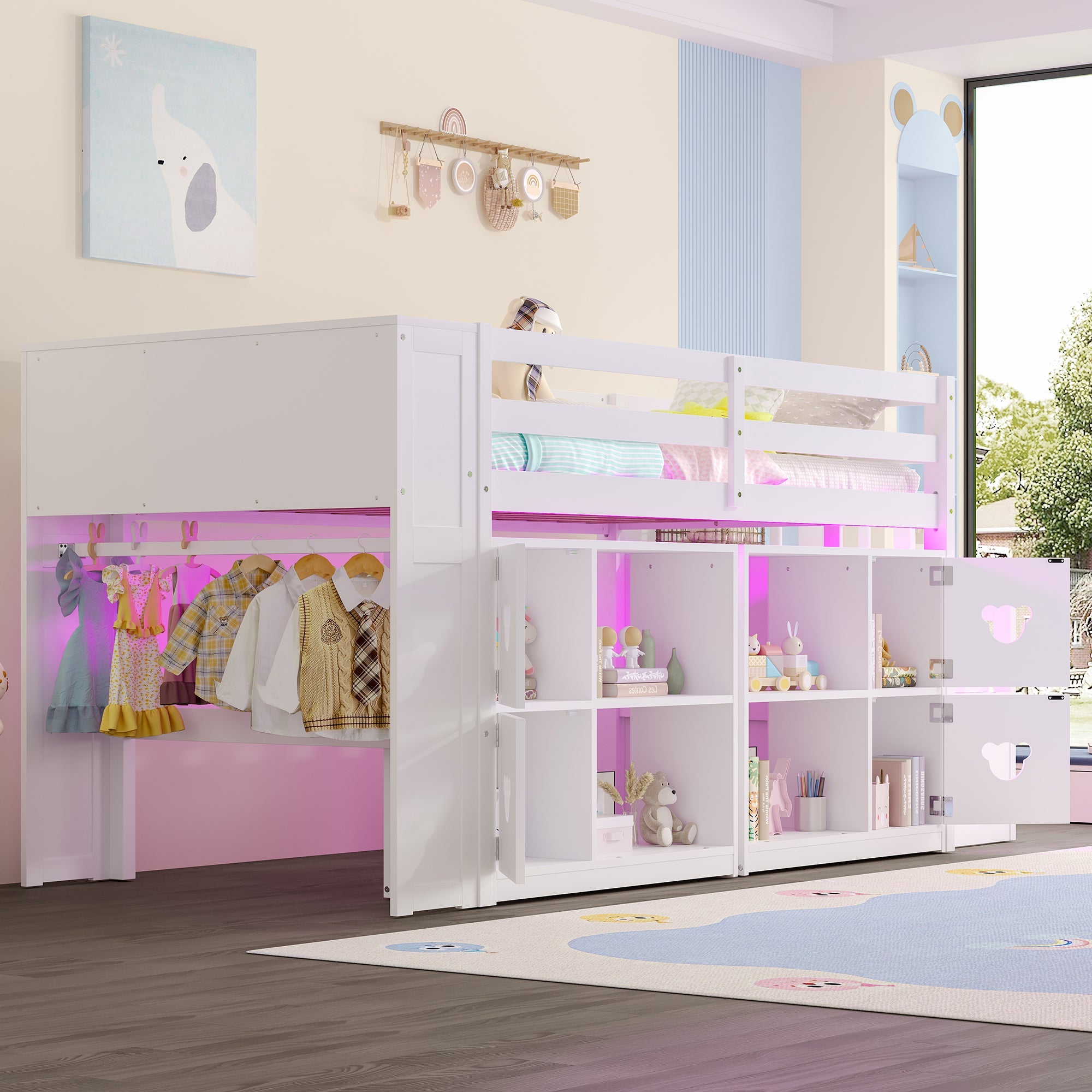 Kids Twin Loft Bed with Storage Cabinets