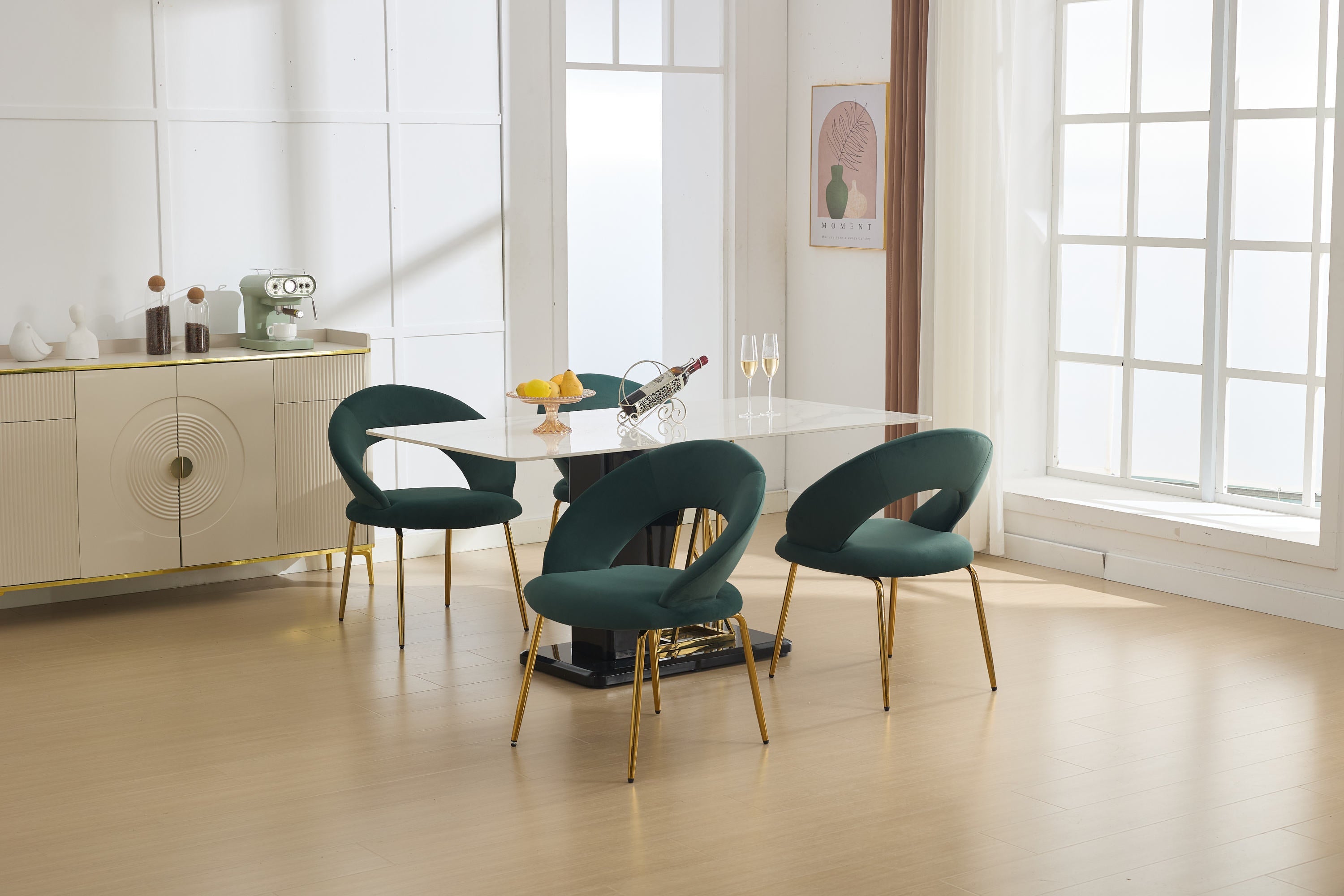 Velvet/Teddy Fabric Dining Chairs with Curved Backrest