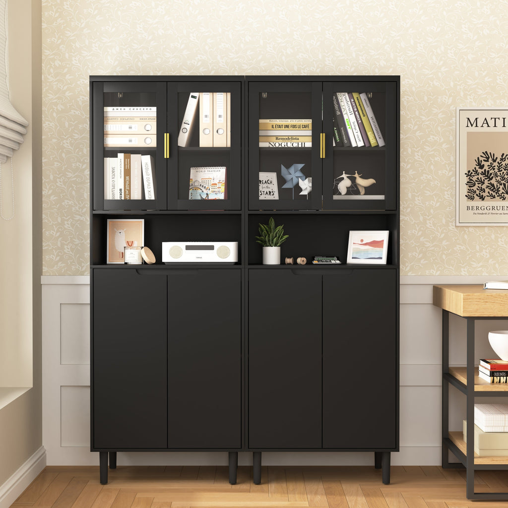 Tempered Glass Door Tall Storage Bookcase