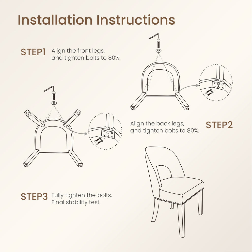 Firmoz Farmhouse Hollow Back Dining Chairs with Nailhead Trim & Rubberwood Legs