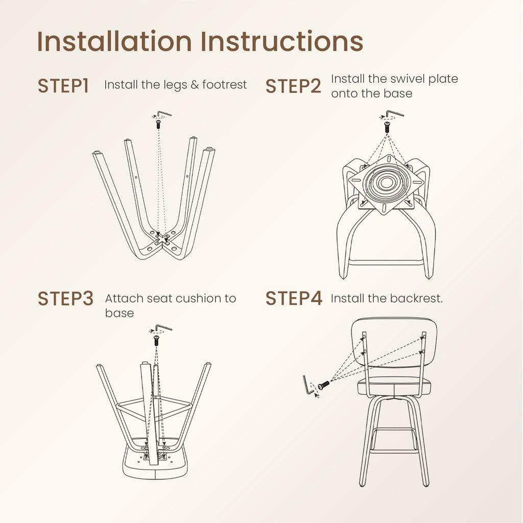 Firmoz Modern PU Swivel Bar Stools with Solid Wood Legs & Ergonomic Backrest
