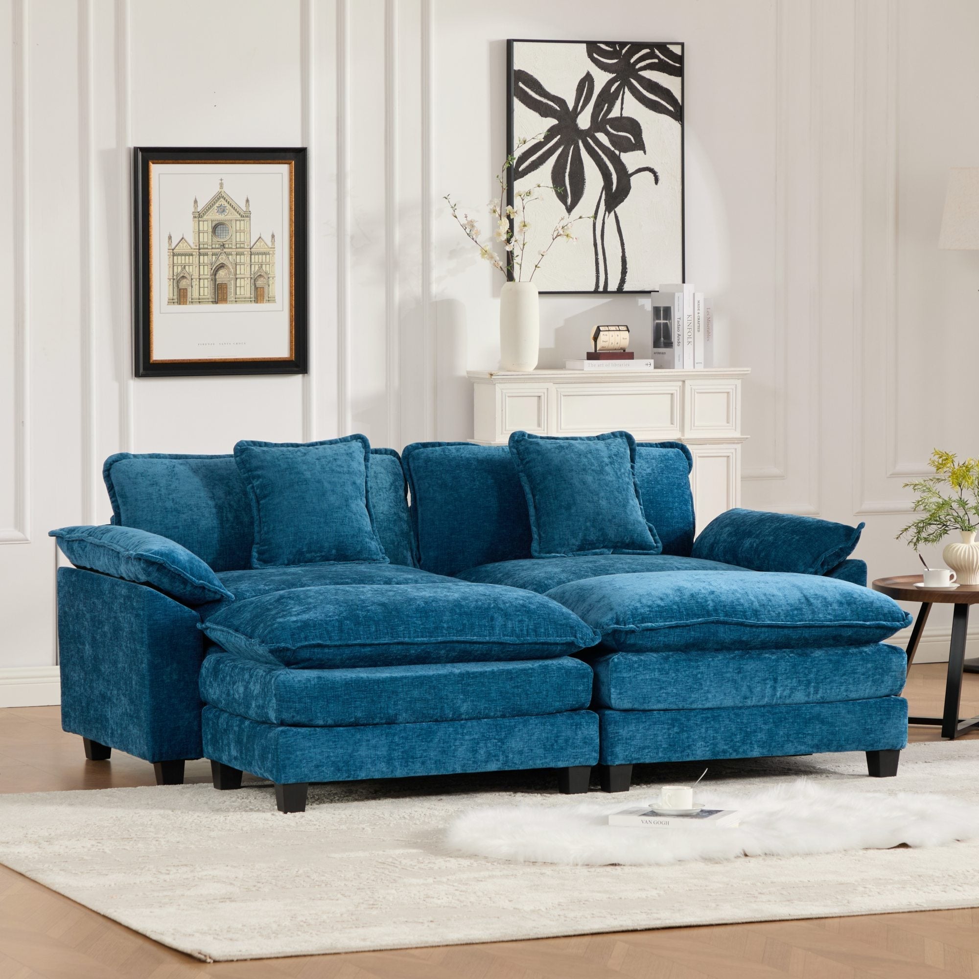 Modern Comfy Upholstered Seat Cushion Sectional Couch (Ottoman is Not Included)