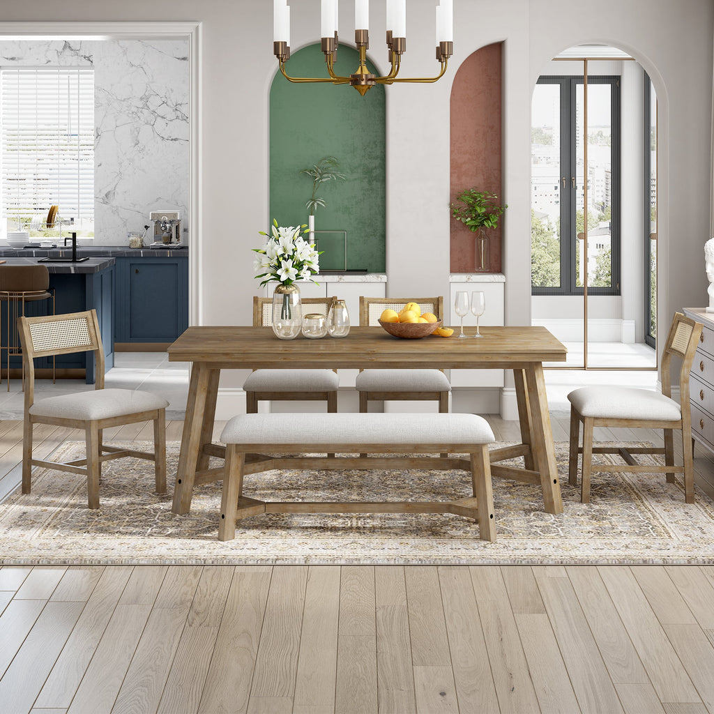 6 Pieces Retro Farmhouse Style Dining Set